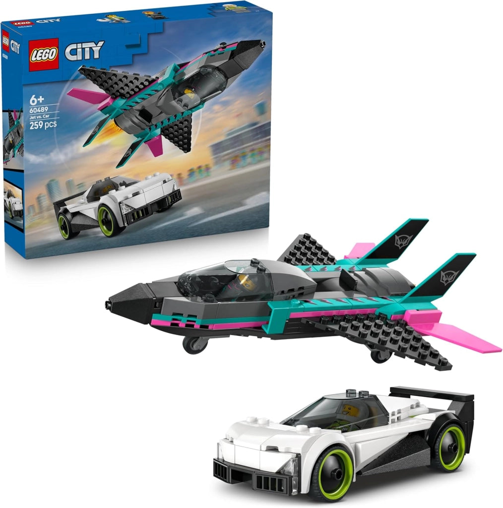 LEGO City Jet Contro Auto Sportiva Giocattolo - Set con Aereo, Macchina e 2 Minifigure di Piloti  ,Eta 6+
