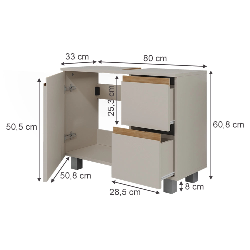 Vicco Mobile sottolavabo per bagno Cashmere/Artigianale 80 x 60.8 cm con 2 cassetti
