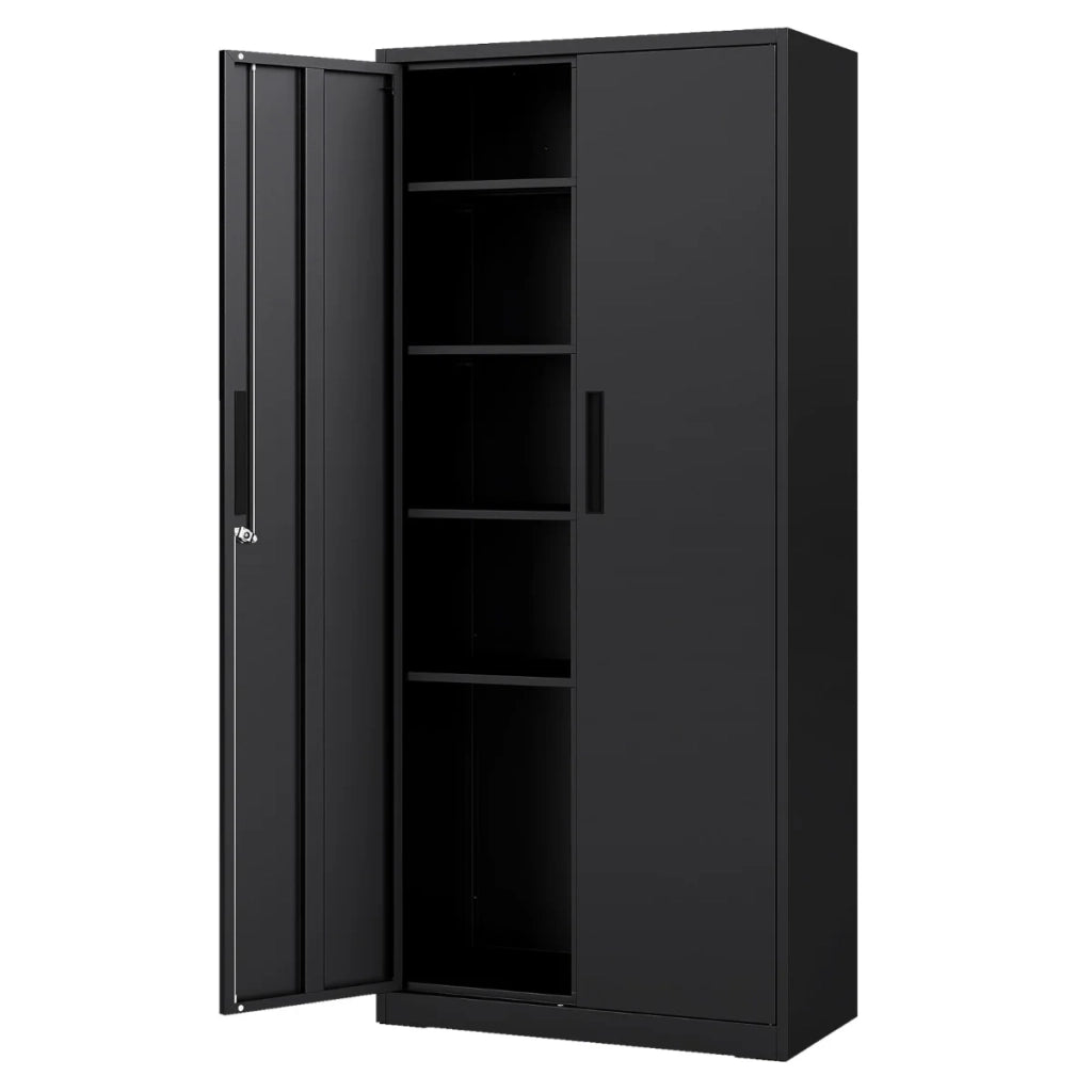 Mobiletto portaoggetti in metallo a 2 ante 80 x 40 x 180 cm sicuro con 4 ripiani regolabili stile moderno acciaio nero 20_0015973