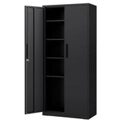 Mobiletto portaoggetti in metallo a 2 ante 80 x 40 x 180 cm sicuro con 4 ripiani regolabili stile moderno acciaio nero 20_0015973