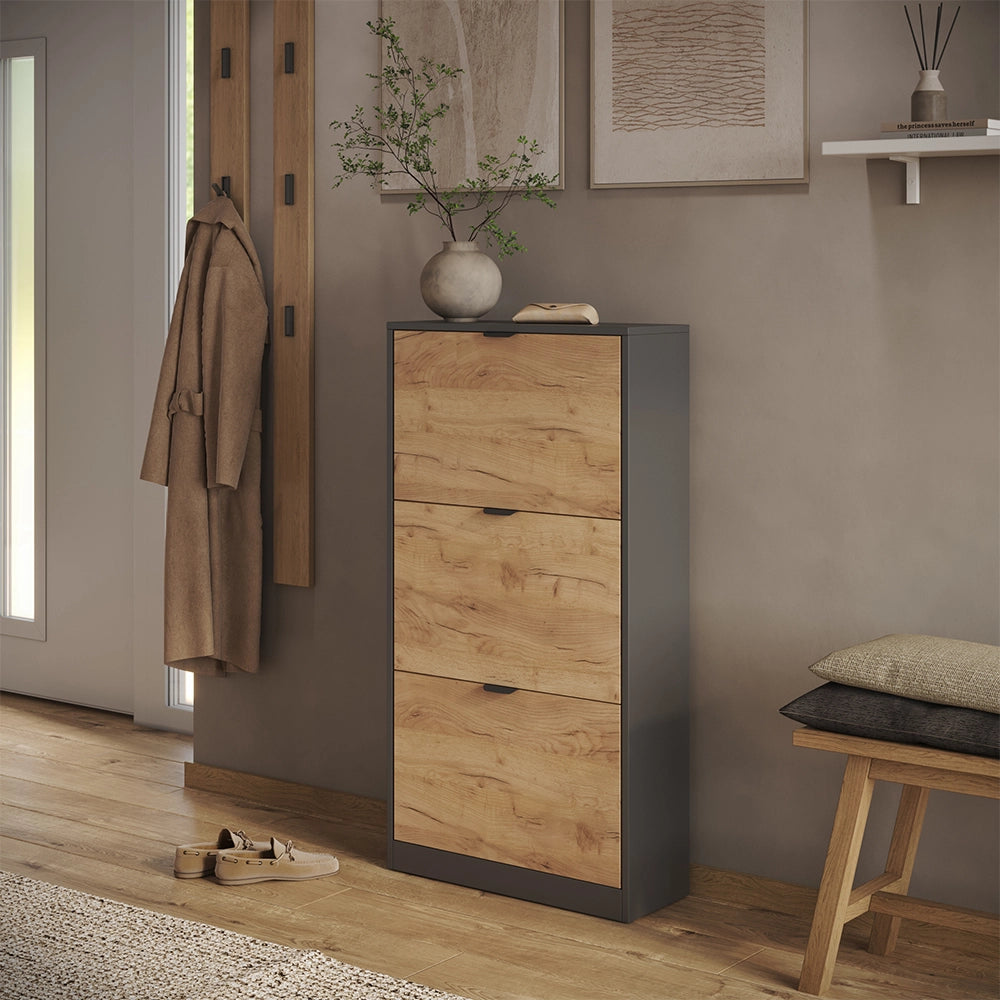 Scarpiera da ingresso Gizmo Rovere dorato/Antracite 59 x 112 cm con 3 scomparti Vicco