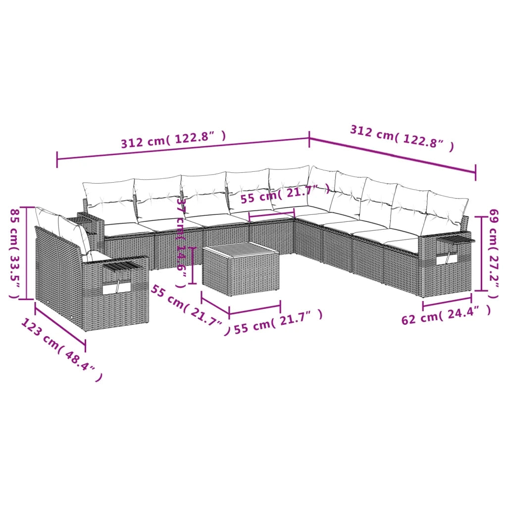 Set Divani da Giardino 12 pz con Cuscini Nero in Polyrattan 3256973
