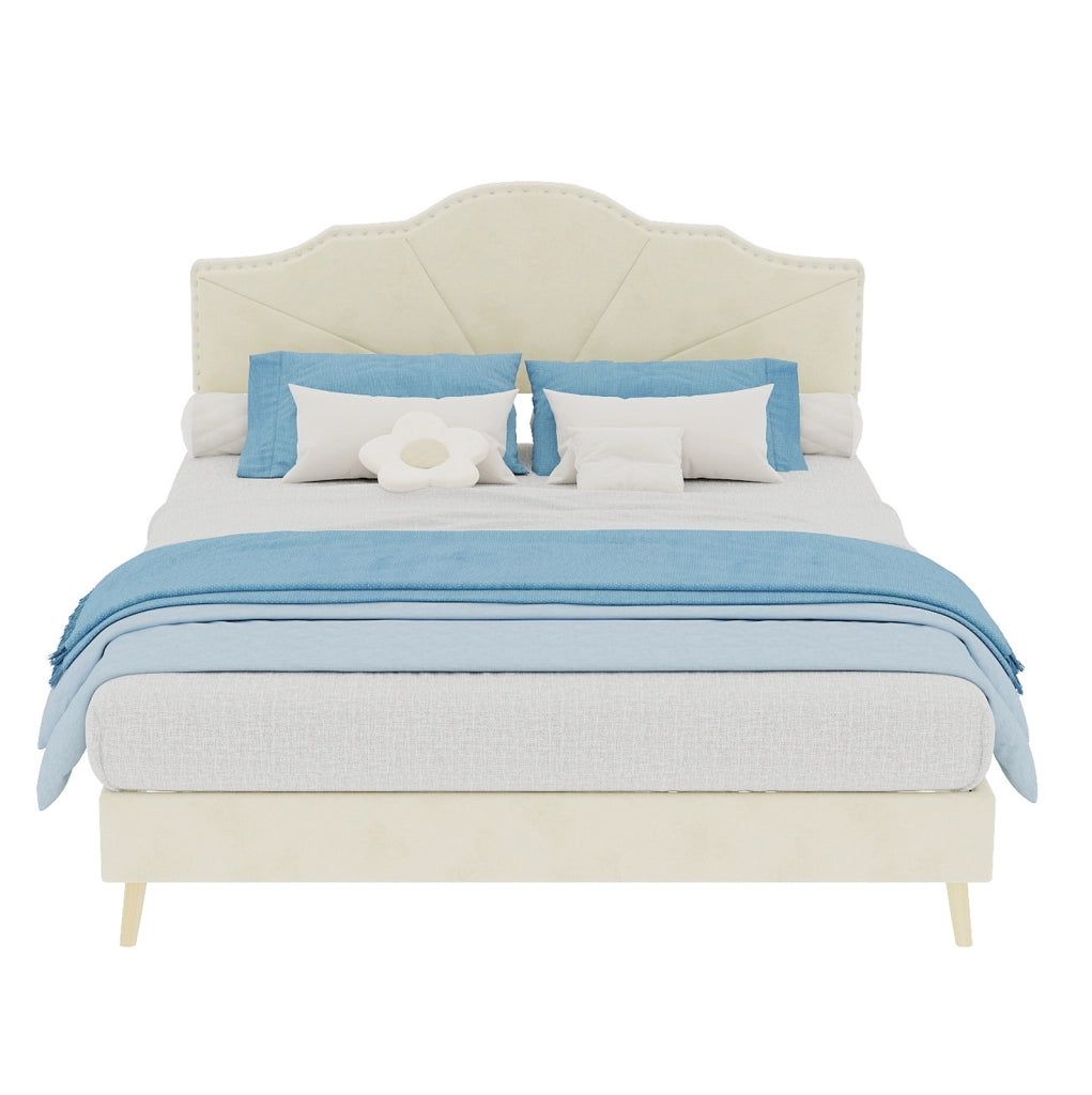 Letto 140x200 cm in tessuto e metallo, beige