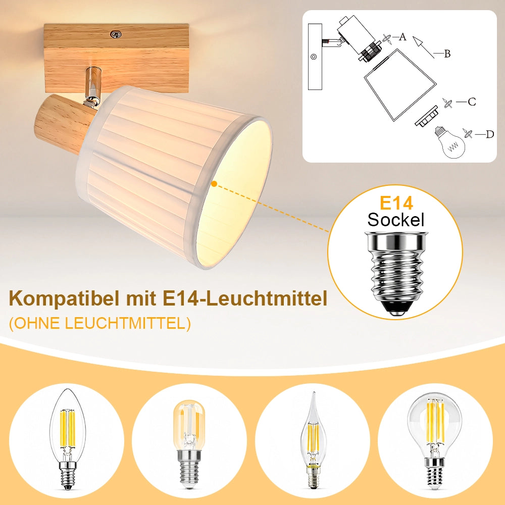 ZMH Faretto da soffitto 1 Luce Legno E14 Vintage Tessuto Retro per Cucina Camera Soggiorno Senza Lampadina