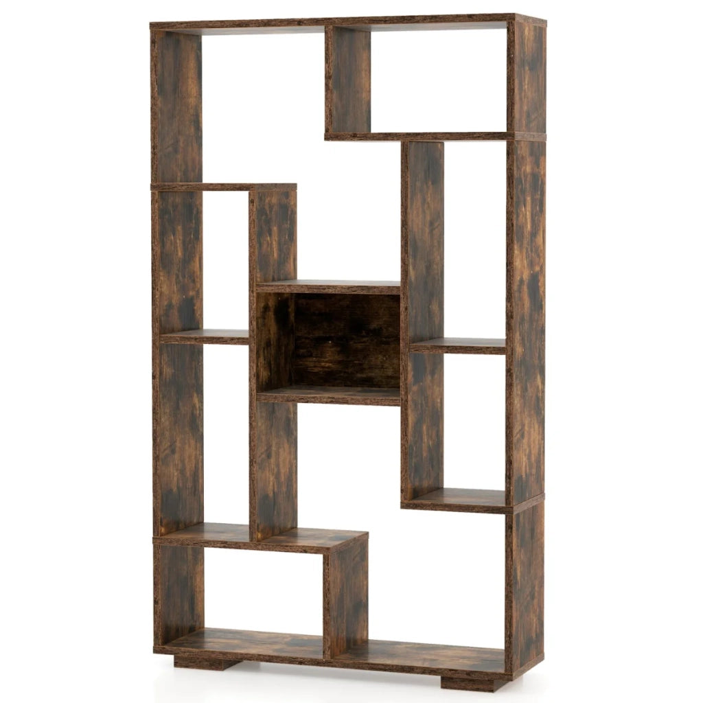 Libreria a giorno 70 x 20 x 120 cm con 11 ripiani elegante design geometrico pratico contenitore in legno color caffè 20_0010676