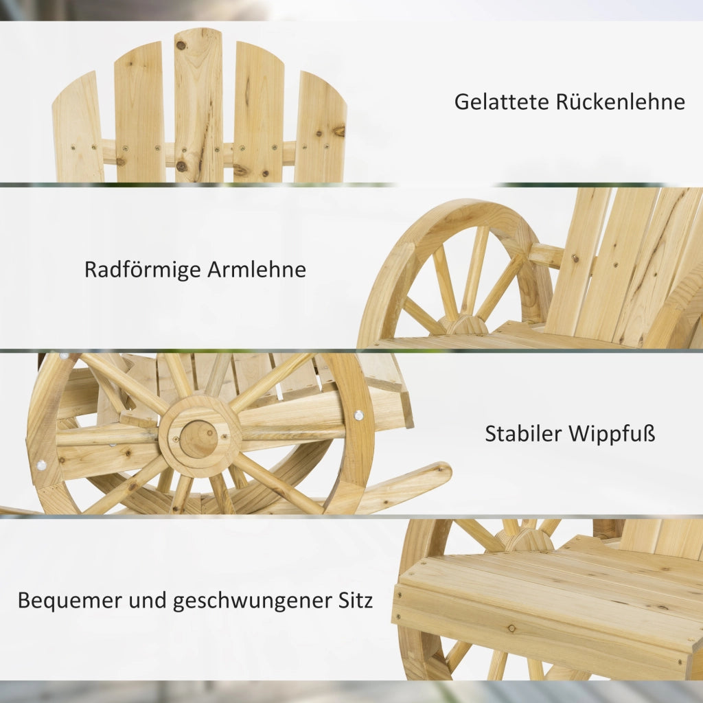 Sedia a dondolo in legno ¨C zephmum ¨C design ruota di carro, abete, 68x88x92 cm