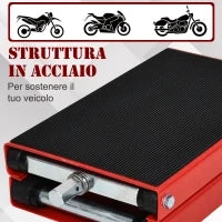 DURHAND Cavalletto Alzamoto, Sollevatore per Moto in Acciaio Rosso e Nero, Pieghevole e Antiscivolo 41.5 x 23.5 x 10-37cm