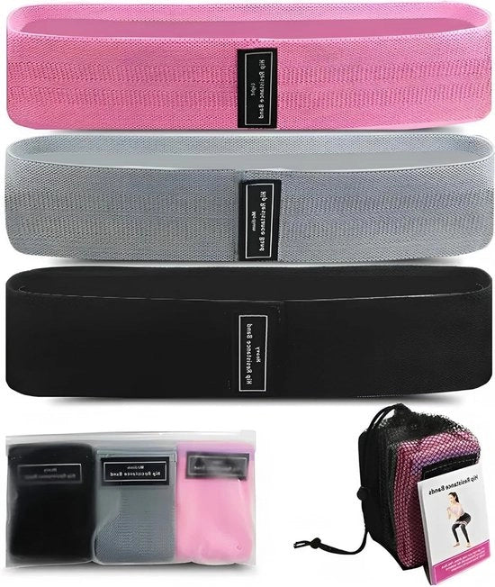Set di Resistenze per Allenamento di 3 pezzi - Resistenze in Tessuto per Fitness e Yoga - Ideali per Cosce e Fianchi - 37 cm x 83 cm