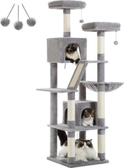 Palo per gatti - Giocattolo per gatti - Scala per gatti - Arrampicata per gatti - Colore grigio - Bianco rotto - Sisal - Pannocchia per gatti - Pannocchia per gatti - Casa per gatti - Palla da gioco per gatti - Gatti - Gattini - Altezza 180 CM