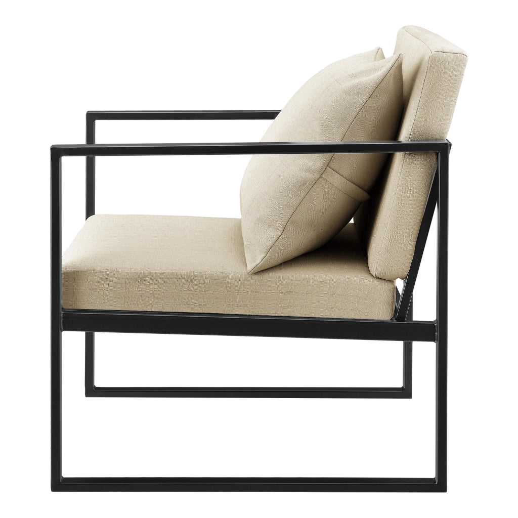 Set di 2 Poltrone con Telaio in Ferro Schienale Sedile e Cuscino Imbottiti - Beige [en.casa]