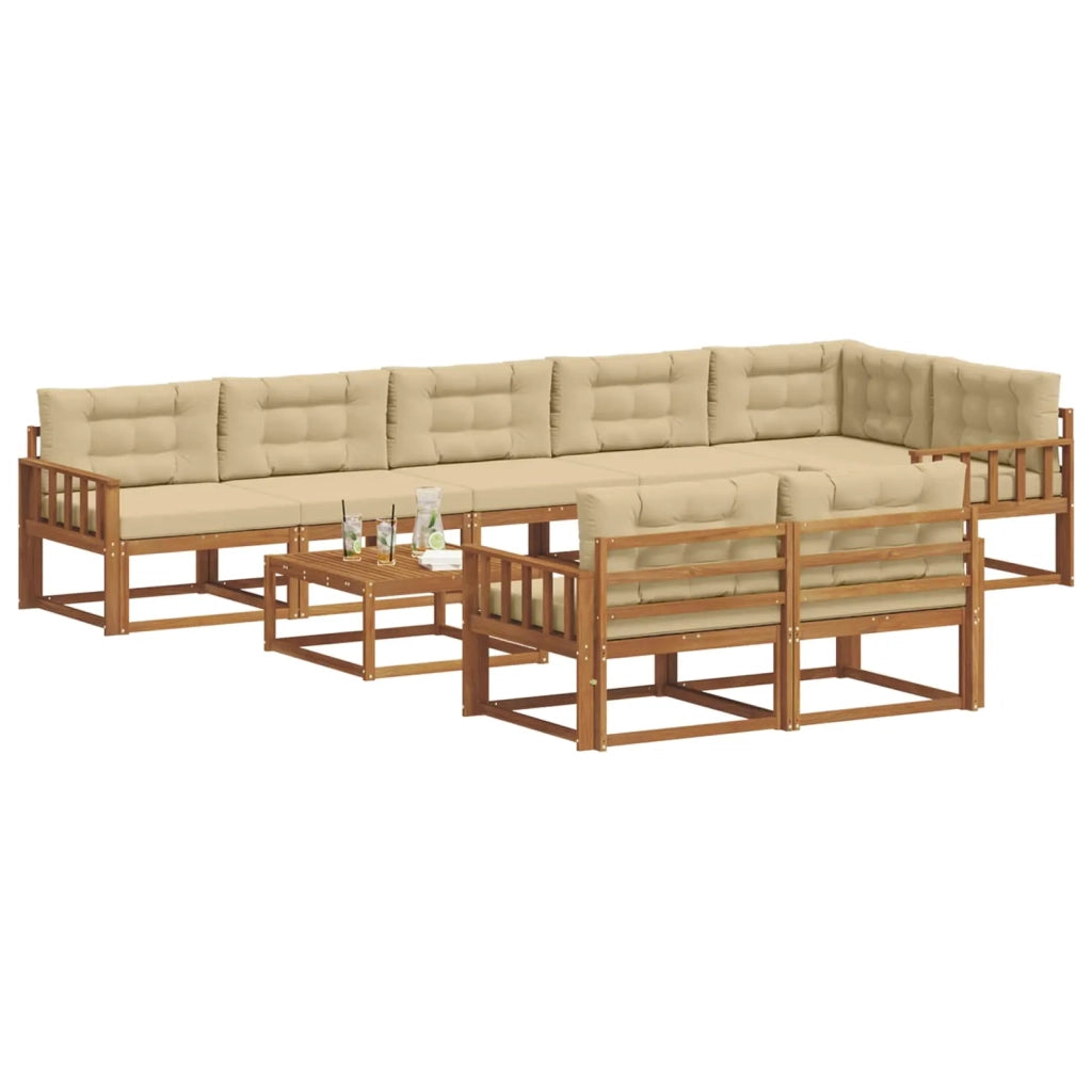 Set di divani da esterno con cuscino 9 pcs Naturale e Beige
