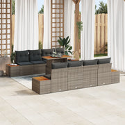 Set di Divani da Giardino  9 Pezzi con Cuscini Grigio Polyrattan