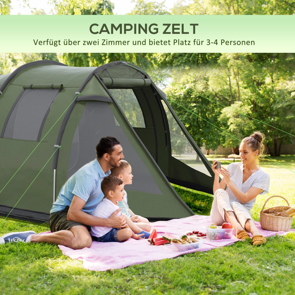 Tenda da campeggio 3-4 persone 2 stanze verde ¨C zephmum ¨C 4,75x2,64x1,72 m