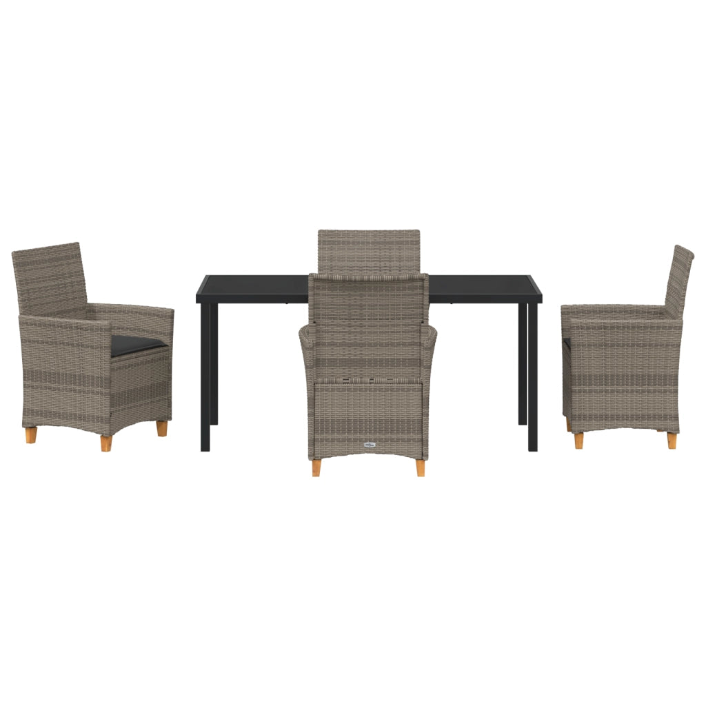 Set da Pranzo da Giardino 5 Pezzi con Cuscini Grigio Poly Rattan