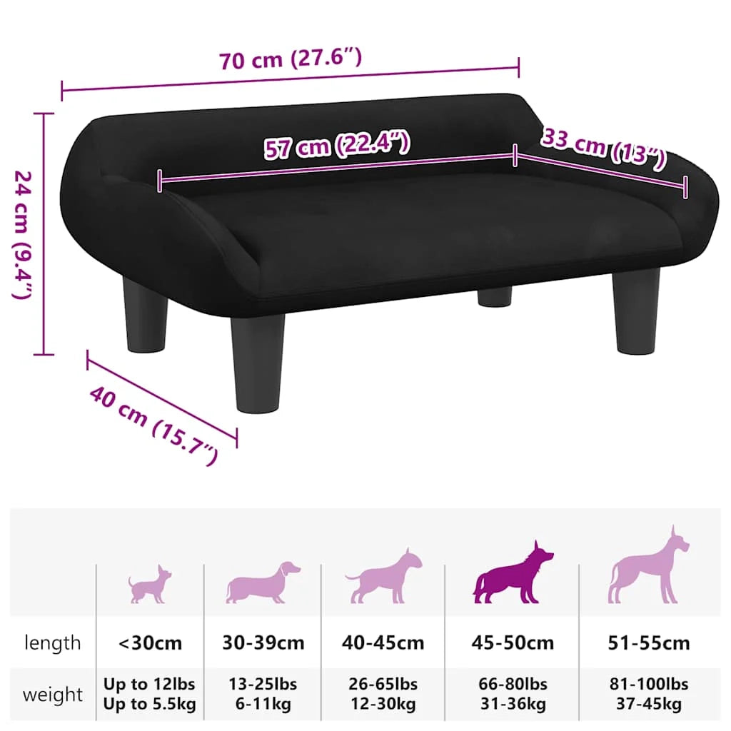 Cuccia per cani con cesto divano confortevole 70 x 40 x 24 cm velluto nero 02_0042794