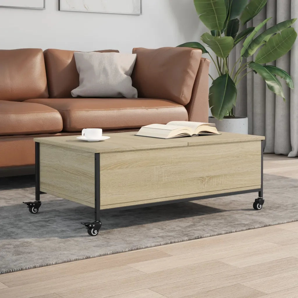 Tavolino da salotto | Tavolino da caff¨¨ | Tavolino da Soggiorno con Ruote Rovere Sonoma 91x55x34 cm Legno Multistrato