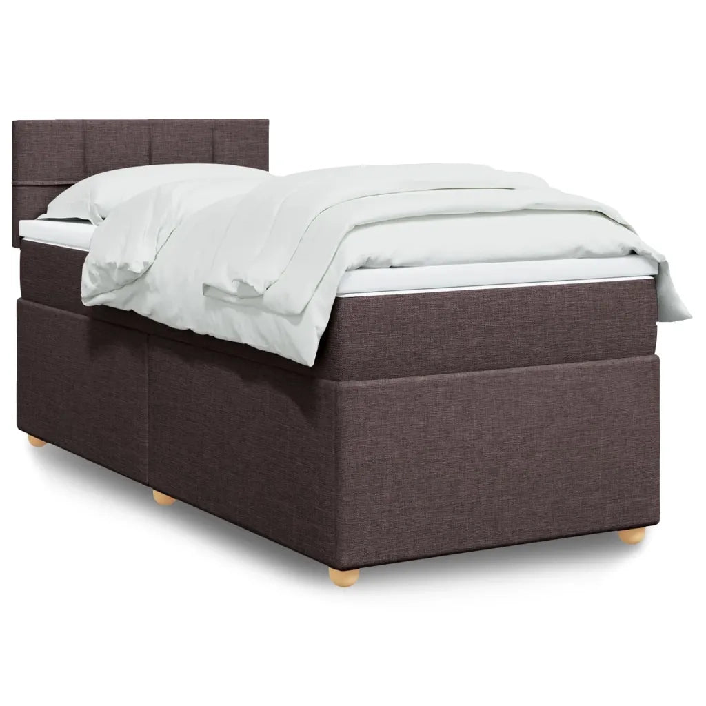 Letto singolo | Letto per adulti | Giroletto a Molle con Materasso Marrone Scuro 80x200 cm Tessuto