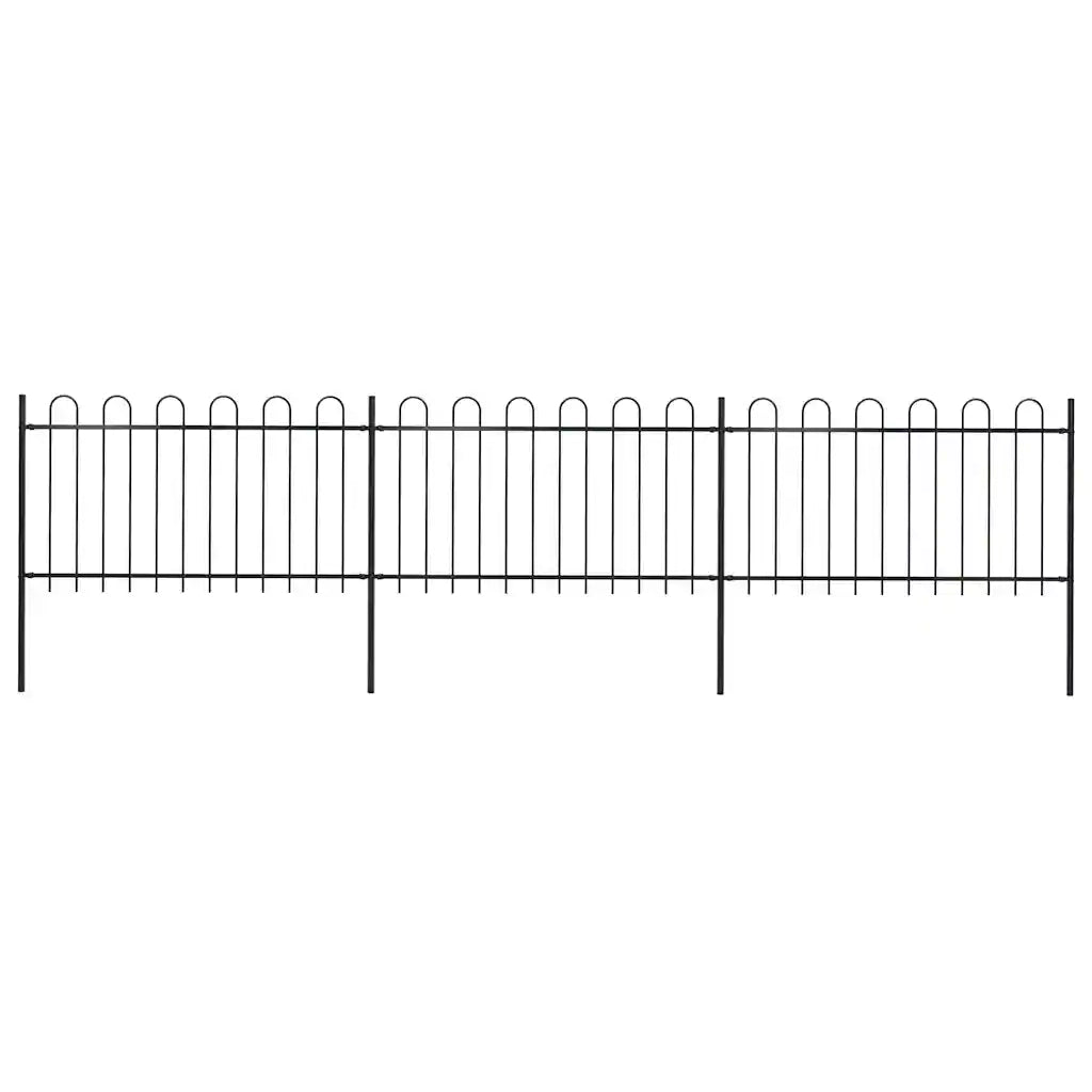 Recinzione da Giardino | Recinzione da cortile con Parte Superiore ad Anello in Acciaio 537x100 cm Nera