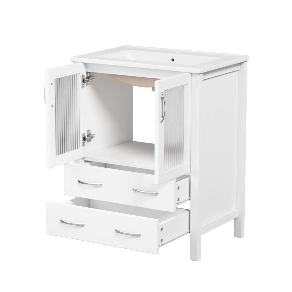 Mobile sottolavabo con 2 cassetti e lavabo in ceramica - per bagno - 61x47x86 cm - bianco