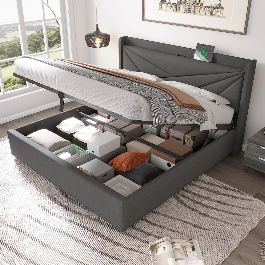 letto imbottito cotone lino grigio 160 x 200 cm