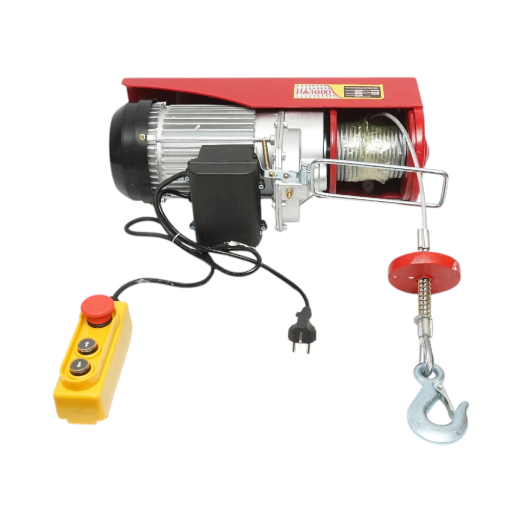 Paranco/gru elettrica 220V/50Hz 2200W, carico massimo 500/1000Kg, velocità di sollevamento 4-8m/min, altezza di sollevamento 6-12m IP40