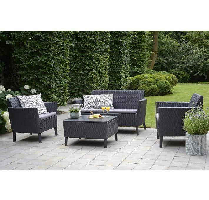 Keter Set da Giardino ''SALEMO LOUNGE'' composto da 2 Poltrone, Divano a 2 Posti e Tavolino, Colore Grafite