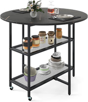 Tavolo Pieghevole Salvaspazio 100 x 100 x 80 cm, Tavolo da Pranzo Estensibile per 2-4 Persone con 2 Mensole di Stoccaggio e Ruote Bloccabili per Soggiorno, Appartamento e Ufficio (Nero)