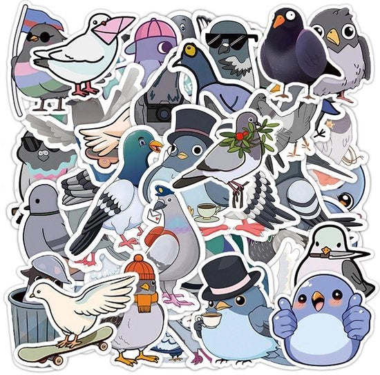Etichette per bagagli 100 pezzi - Stickers in PVC idrorepellenti - Stickers per bambini e ragazzi - Disegni di uccelli - Dimensioni 4-6 cm