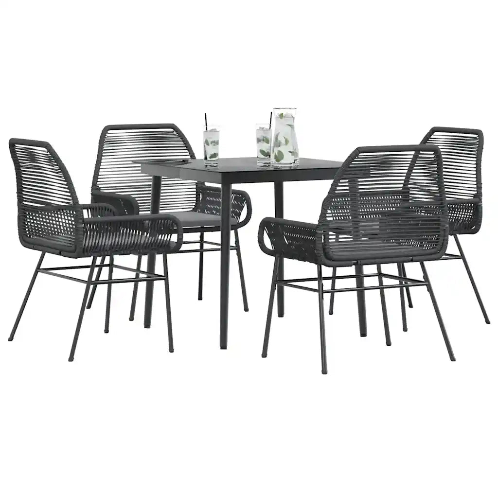 Set da Pranzo da Giardino con Cuscini 5 pz Polyrattan Vetro