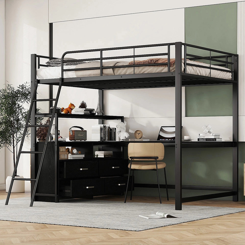 Letto mezzanino 140x200cm - Xylo - nero, scrivania a L, design moderno
