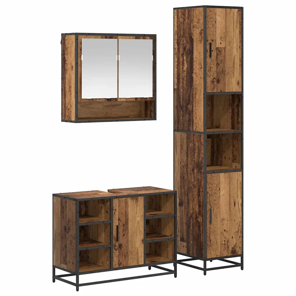 Set di mobili per il bagno con lo scaffale 3 pcs Legno vecchio