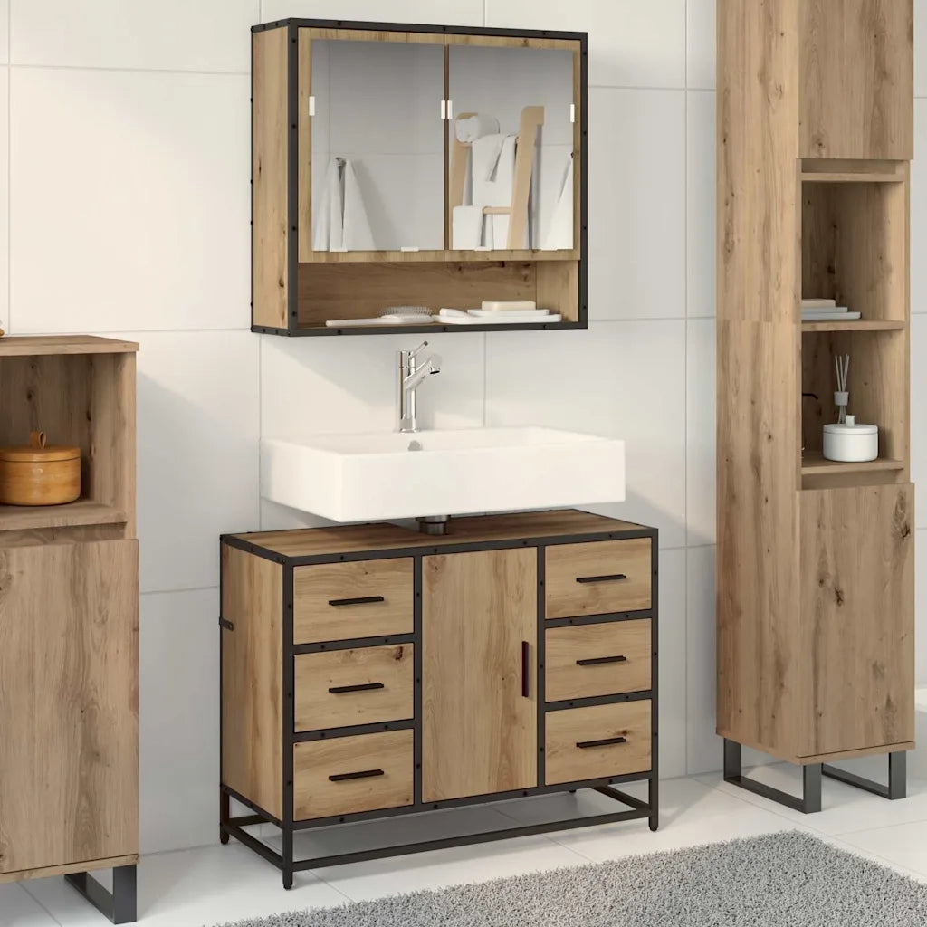 vidaXL Set di mobili per il bagno con porta 2 pcs rovere artigianale