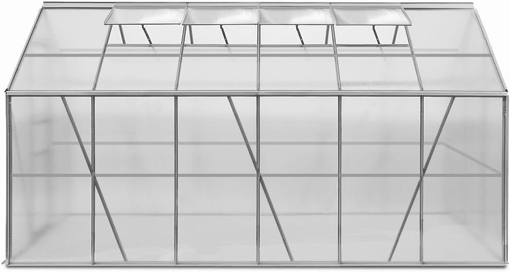 Serra in alluminio da giardino, 11,73 m³, incl. 4 finestre – 380 x 190 cm