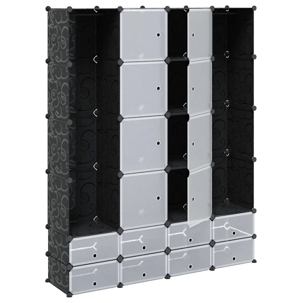 Armadietto Modulare 18 Scomparti Nero e Bianco 37x146x180,5 cm 240501