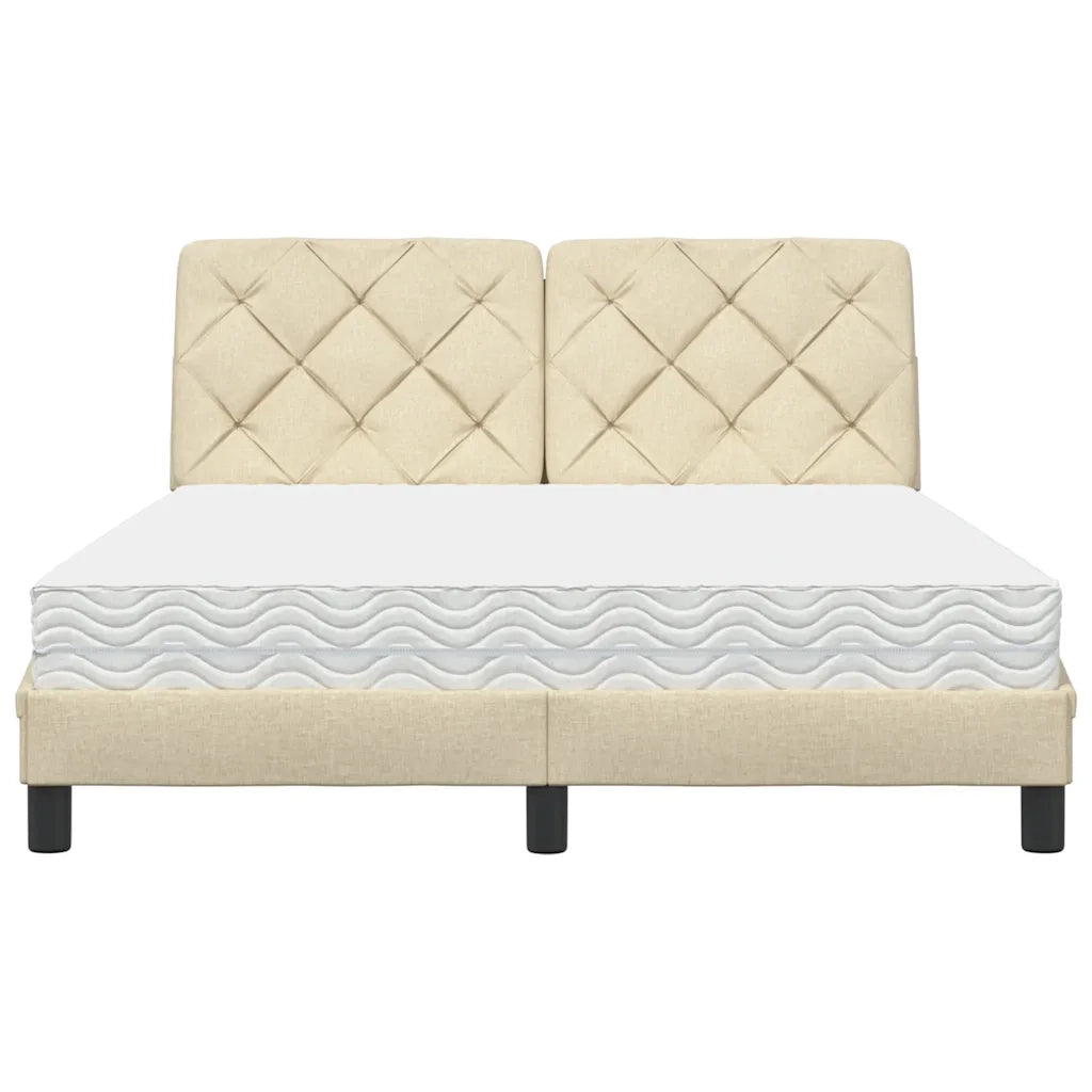 Letto con Materasso Crema 140x200 cm in Tessuto
