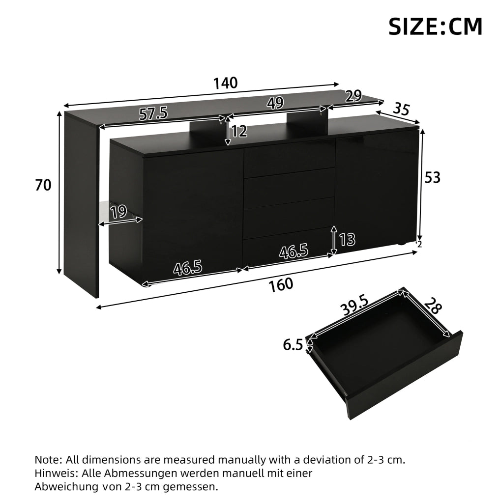 Sideboard moderno nero lucido con LED e USB