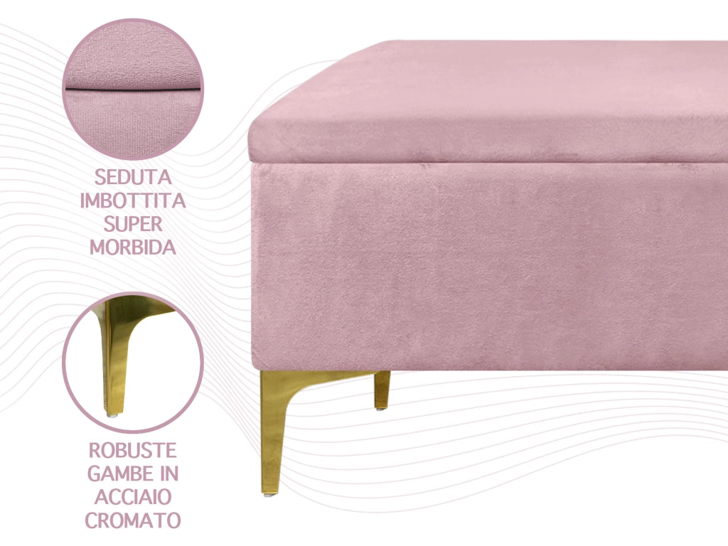 Pouf Panca Imbottita Divanetto In Velluto Contenitore PortaOggetti Panca Sgabello A Pie Di Letto Con Gambe In Metallo Dorato Cassapanca Ingresso Legno Massello Panchina  - Rosa