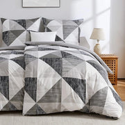 Set di coperte da letto 135 x 200 cm - 4 pezzi - Disegno triangolare geometrico - Cuscini 80 x 80 cm - Velo di microfibra - Chiusura a righello - Tendalino da letto