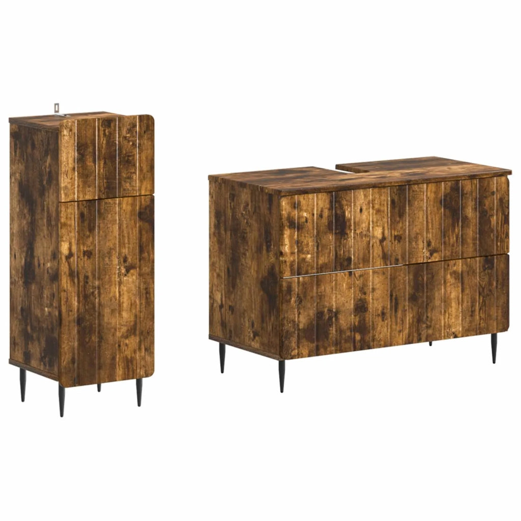 Set di Armadi da Bagno da 2 Pezzi ZWOLLE Rovere Fumo 3417680