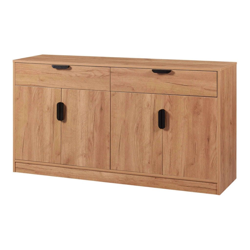 Comò Varkaus con 2 Cassetti e 4 Ante 75 x 140 x 40 cm - Effetto Rovere [en.casa]