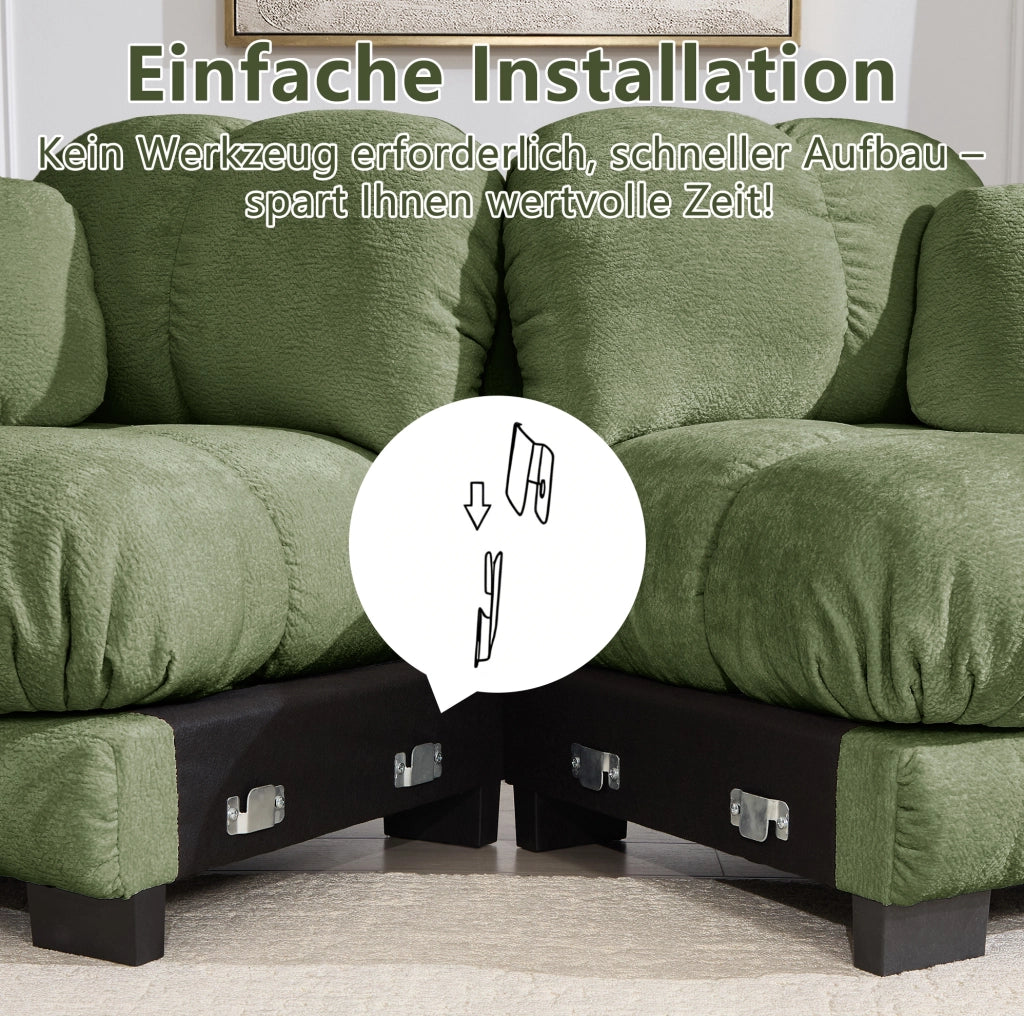 Divano modulare 330x86x90 cm in ciniglia verde