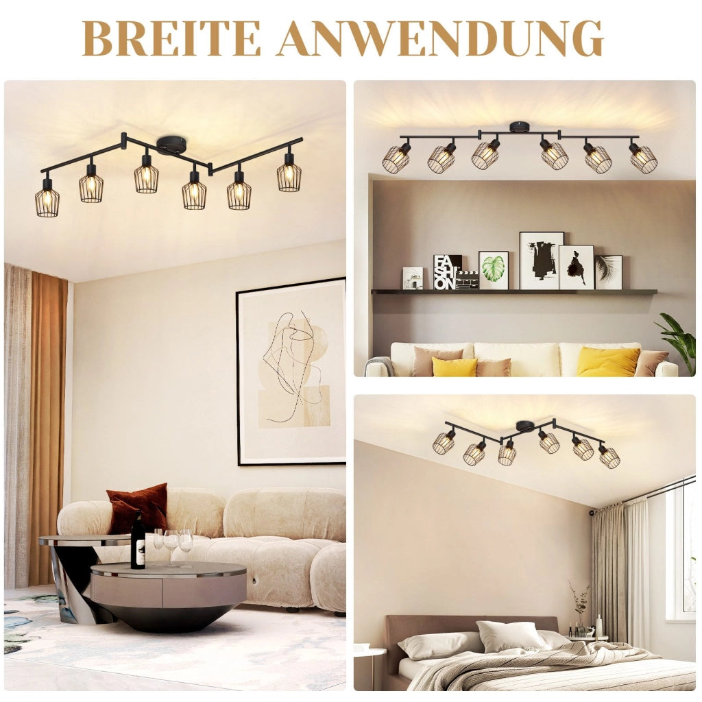 ZMH Faretto da soffitto LED neri 6 fiamme E14 orientabili 350° industriali dimmerabili