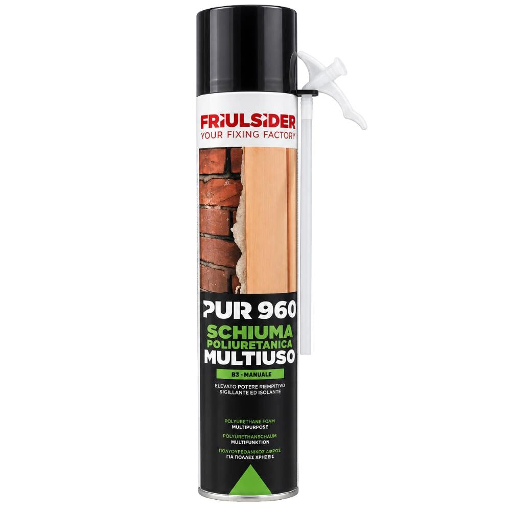 Friulsider pur 960 multiuso schiuma poliuretanica b3-manuale potere riempitivo sigillante e isolante cemento, muratur...
