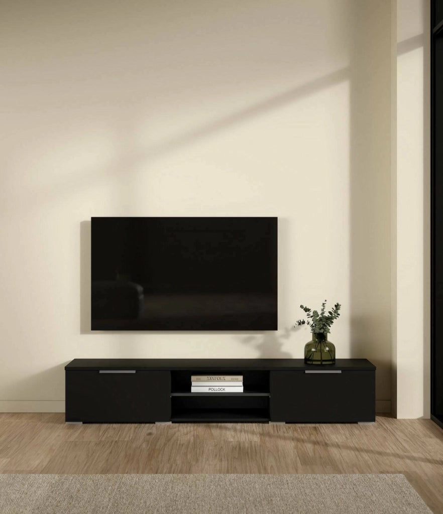 Mobile porta TV Ammiro, Credenza da soggiorno, Armadio basso per TV, Base parete attrezzata, 173x40 h33 cm, Nero