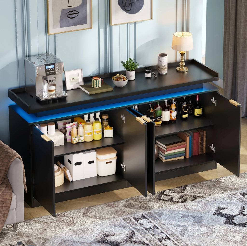 Mobile da cucina nero con LED RGB, 160 cm
