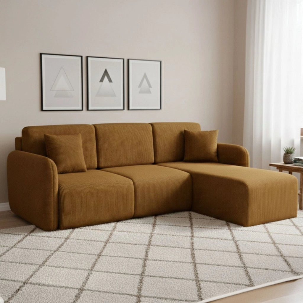 Ranco, Divano Letto con Penisola Contenitore, 245x185 cm Arancione