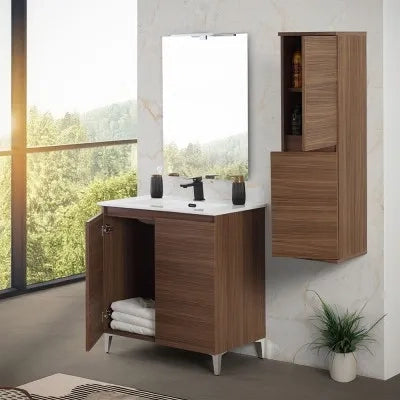 Mobile bagno a terra 80 cm noce canaletto con 2 ante soft-close Kleo