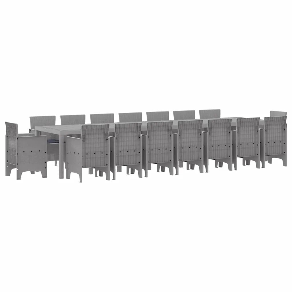 Set da pranzo da giardino con cuscini 17 pcs Grigio chiaro PP