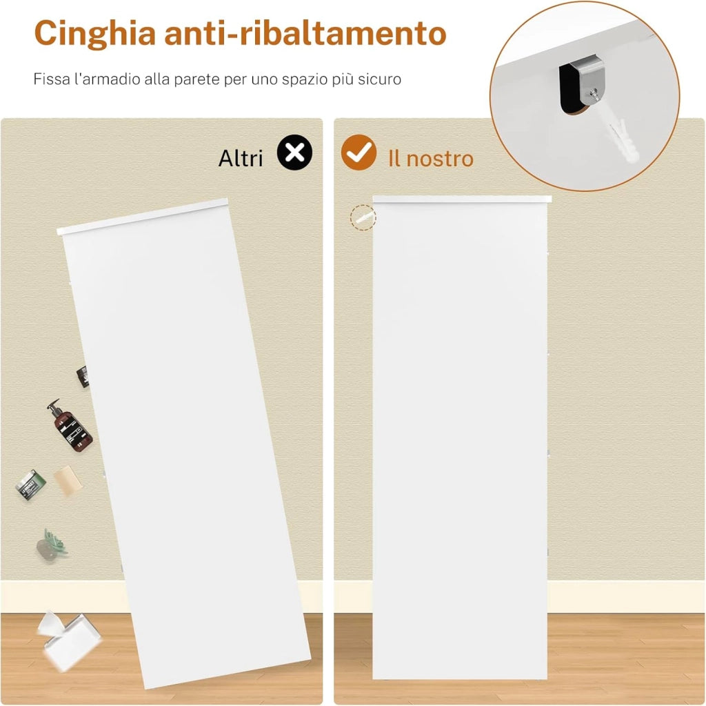 Cassettiera Camera da Letto, Settimino con 8 Cassetti - Comò Bianco Moderno e Salvaspazio, Ideale per Soggiorno e Ingresso, 107x35x96.5 cm
