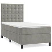Letto singolo | Letto per adulti | Giroletto a Molle con Materasso Grigio Chiaro 80x200 cm Velluto